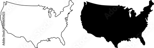 Map of United States in black and white for navigation and geography