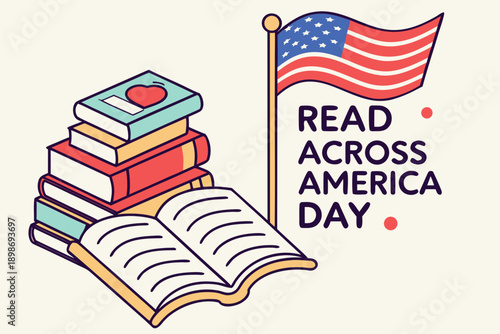 Celebrating read across america day with colorful books and a red ribbon