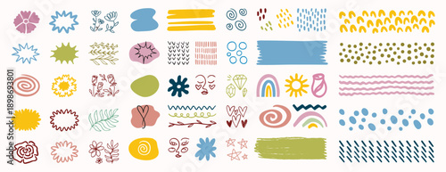 pastel abstract cute color shape aesthetics collection. geometric mephis style elements for girl set. Colorful childish and nature shapes isolated on white background. 