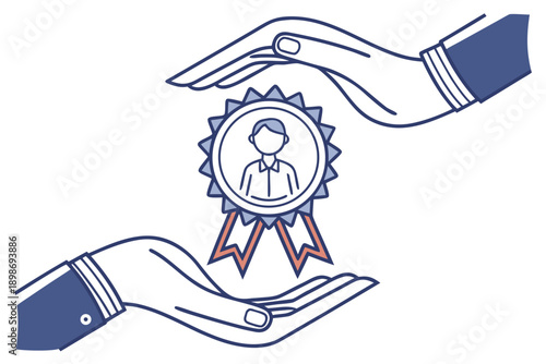 Two hands presenting an award ribbon symbolizing achievement and recognition