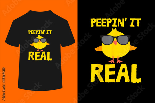 Peepin' It Real Funny Cool Chick Peep Chickens Easter Pun T-Shirt
