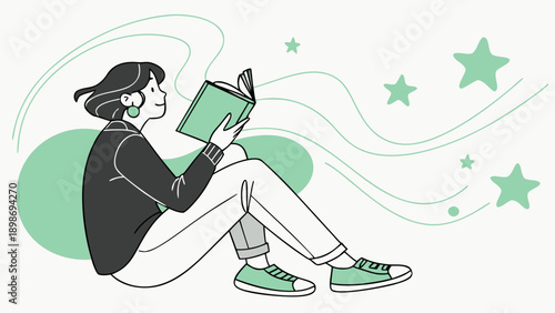 Curious individual immersed in a captivating digital adventure with magical elements swirling around.