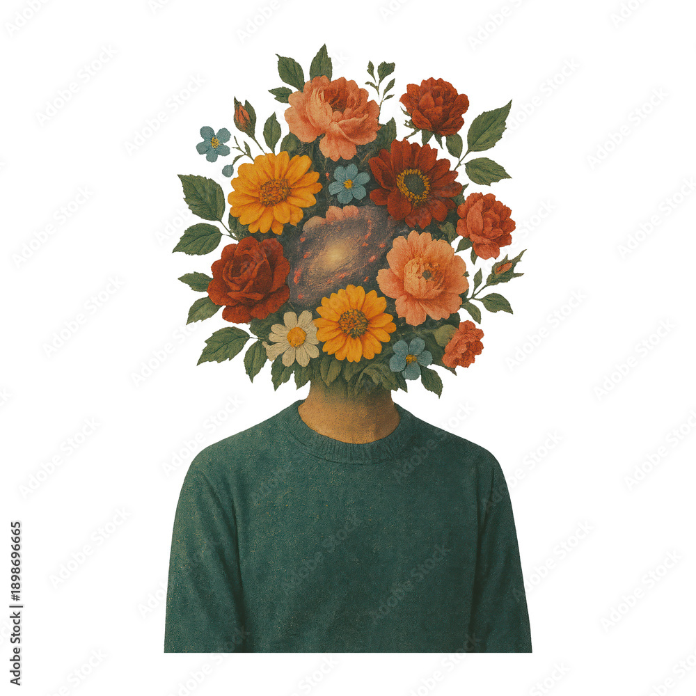 Fototapeta premium PNG Surreal floral head portrait art.