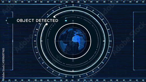 A digital interface displays an object detection scan over a world map