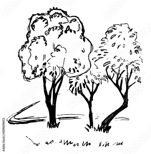 Hand drawn trees: minimalist nature sketch Pencil texture
