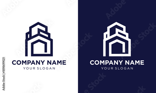 Modern architectural logo design template with house icon on contrasting backgrounds