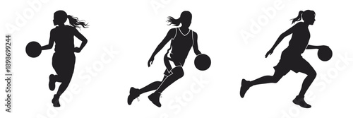 Dynamic silhouettes of a basketball player in action during a game isolated on white background, Vector, illustration