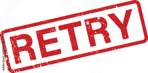 A red textured rubber stamp with the word RETRY on a clean white backdrop