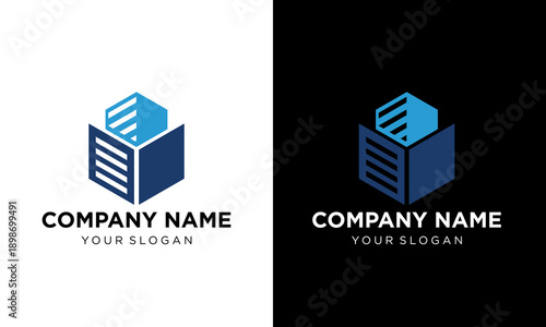 Corporate Identity Logo Template with 3D Cube Design on White and Black Backgrounds