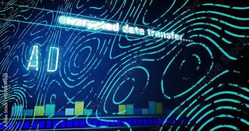 Scan band appearing, ADMINISTRAT resolving, contours shifting, bars pulsing, encrypted transfer