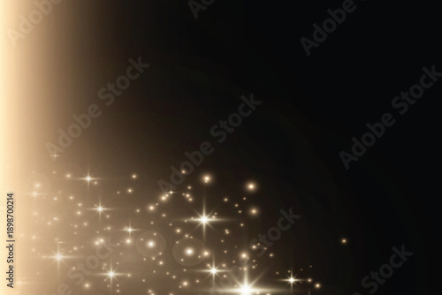 Magical light dust, dusty shine. Flying particles of light. Christmas light effect. Sparkling particles of fairy dust glow in transparent background. Vector illustration on png.
