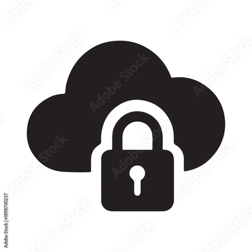 Secure cloud computing and data protection icon silhouette vector on white background