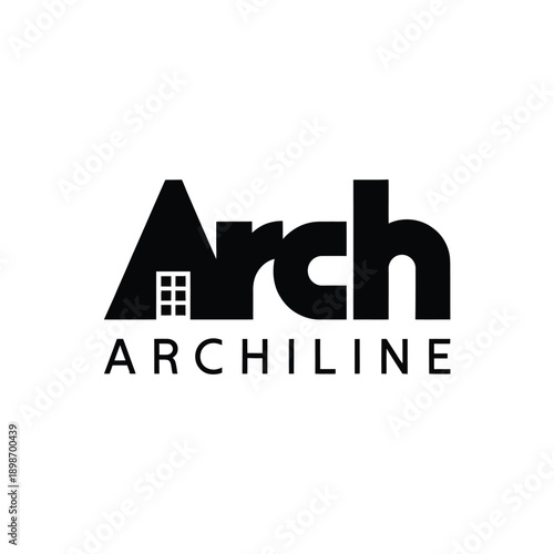 Modern architectural firm logo featuring stylized text and geometric shapes isolated on white background, Vector, illustration