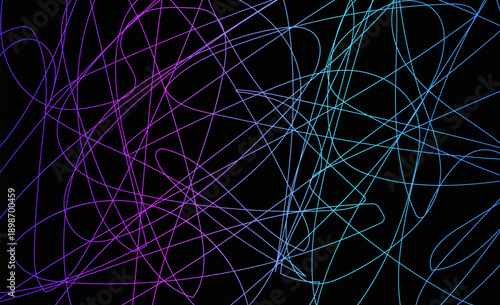 A collection of colorful doodle lines arranged in an abstract design on a solid black background, showcasing a creative concept. Vector illustration