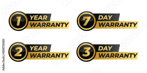 Warranty badges set with gold and black design vector illustration flat style