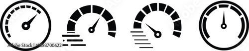 Collection of four gauge icons representing speed, performance, and measurement levels