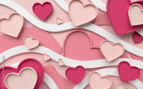 Romantic layered heart collage background in pink tones, Valentine love concept