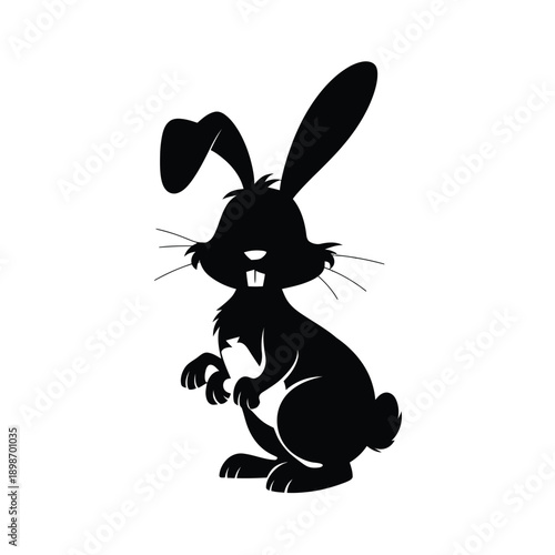 A stylized black silhouette of a rabbit with a determined expression. isolated on white background, Vector, illustration