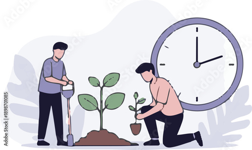 Man and woman holding a tree together with nature and love elements