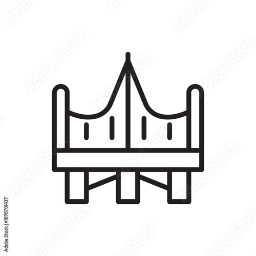 Bridge pylon foundation icon. Structural engineering and civil infrastructure, representing suspension bridge towers, load-bearing pier footings, architectural stability, and heavy-duty abutments.