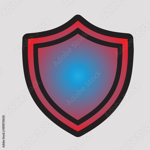 Protective Security Shield Icon with Red and Blue Gradient on Grey Background