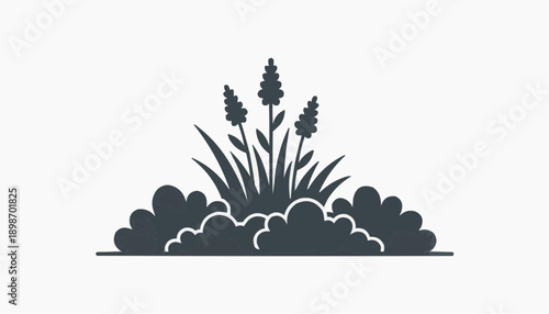 Garden Lavender and Shrubbery Silhouette Landscape Icon