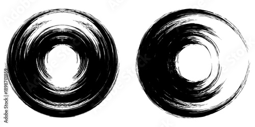 Black grunge round shapes. Brush strokes frames elements, frames for design. Vector isolated on white background.