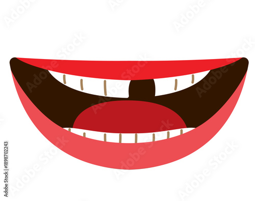 Cartoon vector illustration of a close-up mouth with missing teeth isolated on white background. Clip art for dental care, oral health education, dentistry and medical awareness