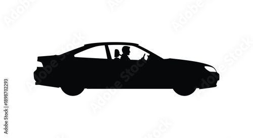 A stark black silhouette depicts a classic sports car viewed from the side showcasing its streamlined form silhouette high quality