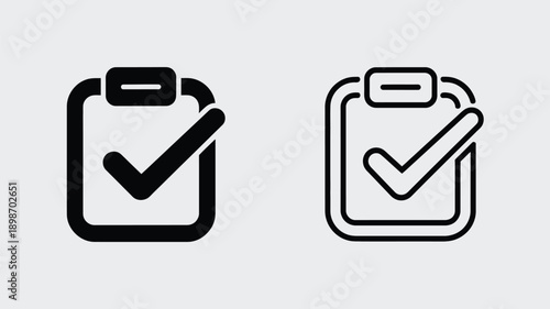 Two icons depicting checked and unchecked clipboard symbols with attached paper pins. isolated on white background, Vector, illustration