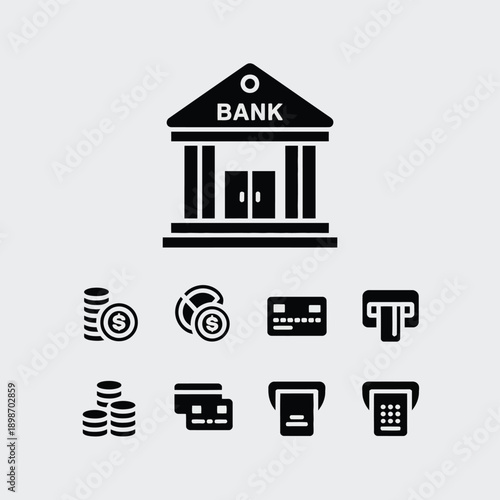 Illustration of banking services and financial transactions isolated on white background, Vector, illustration