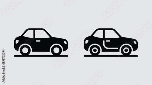 Two identical black cars parked side by side on a flat surface. isolated on white background, Vector, illustration