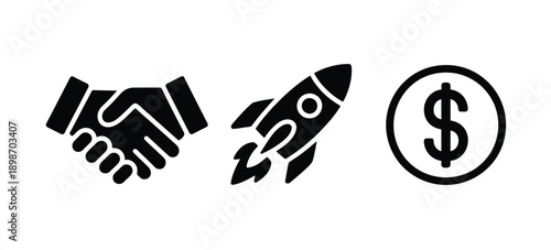 Collaboration, innovation, and financial success symbolized in icons isolated on white background, Vector, illustration