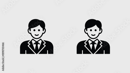 Two identical stylish schoolboys in formal attire with cheerful expressions isolated on white background, Vector, illustration