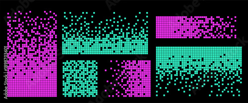 Abstract Digital Pixel Background with Glitch Effect and Falling Particles