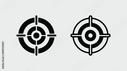 Two black and white target symbols with intersecting lines and a central dot isolated on white background, Vector, illustration