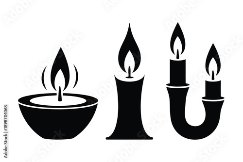 Candlemas Day Black silhouette of three taper candles and one bowl candle with flames