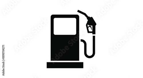 A stark black silhouette depicts a gas pump with a nozzle representing fuel and energy sources silhouette high quality professional