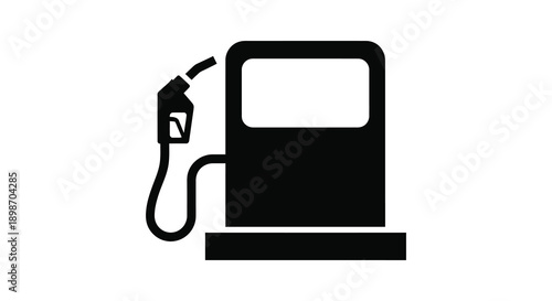 A stark black graphic depicts a gas pump with a nozzle representing fuel and energy in silhouette high quality professional