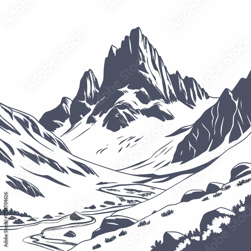 Asymmetrical Mountain Terrain with Negative Space