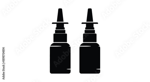 A minimalist depiction of two nasal spray bottles standing side by side in a stark black silhouette high quality professional detailed modern