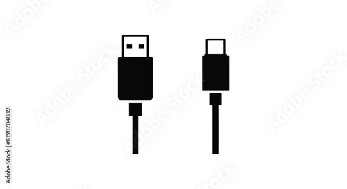 A minimalist depiction of a usb a and usb c connector both in black against a stark white background a modern silhouette
