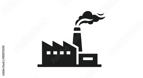 A stark black graphic depicts an industrial factory complex emitting smoke showcasing a bold silhouette high quality professional detailed modern