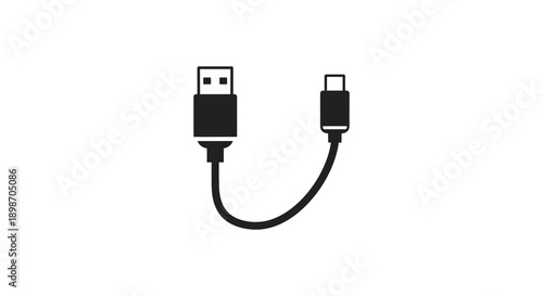 A simple illustration depicts a black usb c to usb a adapter cable highlighting modern connectivity as a silhouette high quality professional