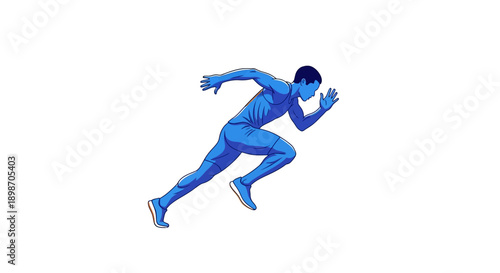 Dynamic blue athlete sprinting forward with determination and speed
