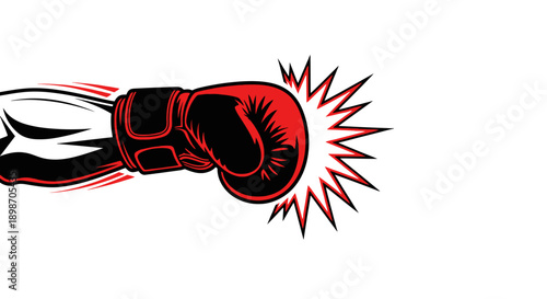 Powerful boxing punch with red boxing glove illustration