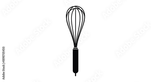 A stark black silhouette of a balloon whisk a common kitchen utensil stands out against a plain white background silhouette