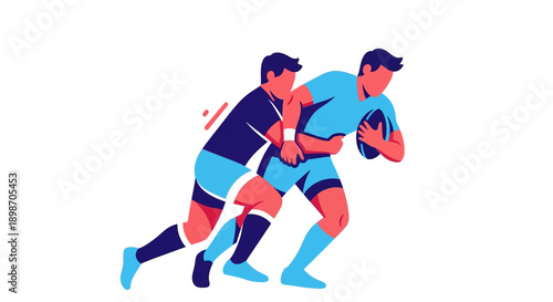 Rugby players in action tackling opponent for ball