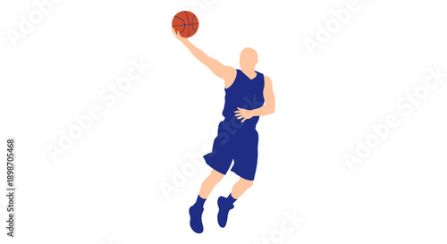 Dynamic basketball player in mid-air throwing ball with one hand