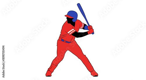 Baseball player poised to hit ball with bat in action